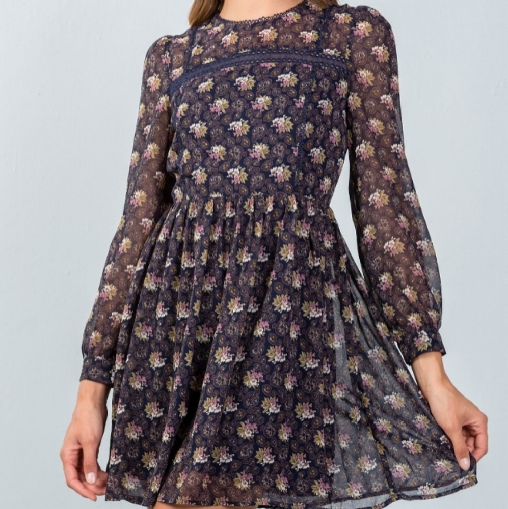 🌷Floral Bohemian Mini Skater Dress - Picture 3 of 3